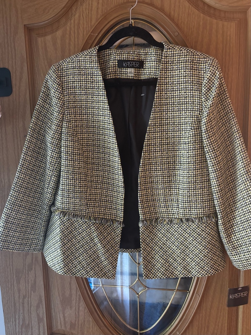 Kasper Metallic Gold & Black Tweed Collarless Blazer NEW with tags